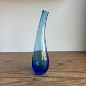 IKEA Cobalt Blue Curved Glass Art Vase 9.5” Tall
